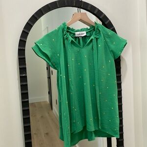 Polka Dot Flutter Sleeve Blouse